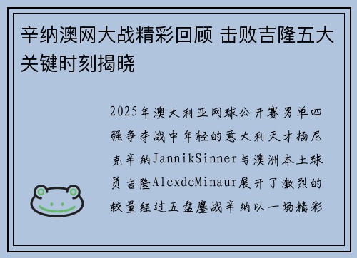 辛纳澳网大战精彩回顾 击败吉隆五大关键时刻揭晓